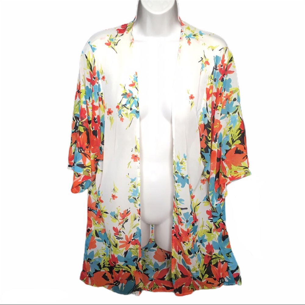 Three Hearts Waterfall Kimono Cardigan Floral Cream Women’s Medium Office